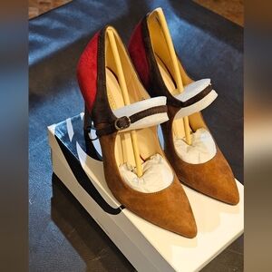 Nine West Juliano Brown and red suede Mary Jane stiletto heels. New in box